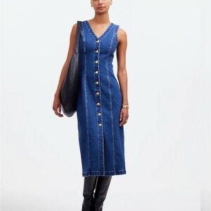 Madewell Sleeveless Button-Front Denim Midi Dress - Blue